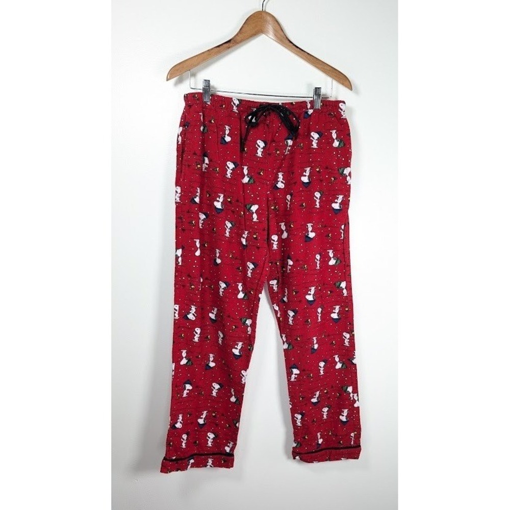 Peanuts Snoopy Christmas Pajama Pants Women's Medium Woodstock Flannel Festive